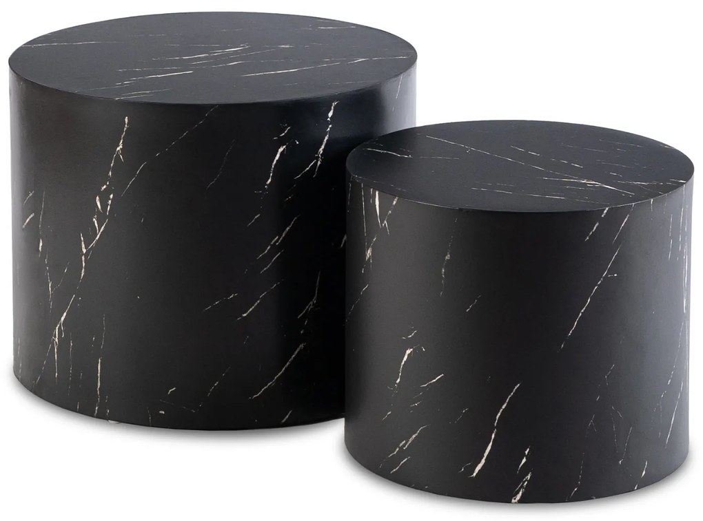 Zestaw Stolików Kawowych LEILA 38 cm/48 cm Czarny Marmur Nowoczesny Glamour