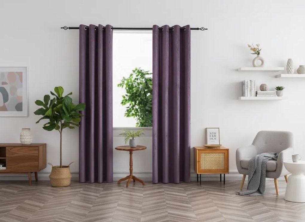 Zasłona zaciemniająca DUNES VELVET 140x250 cm, fioletowy Zawieszanie: Metalowe pierścienie