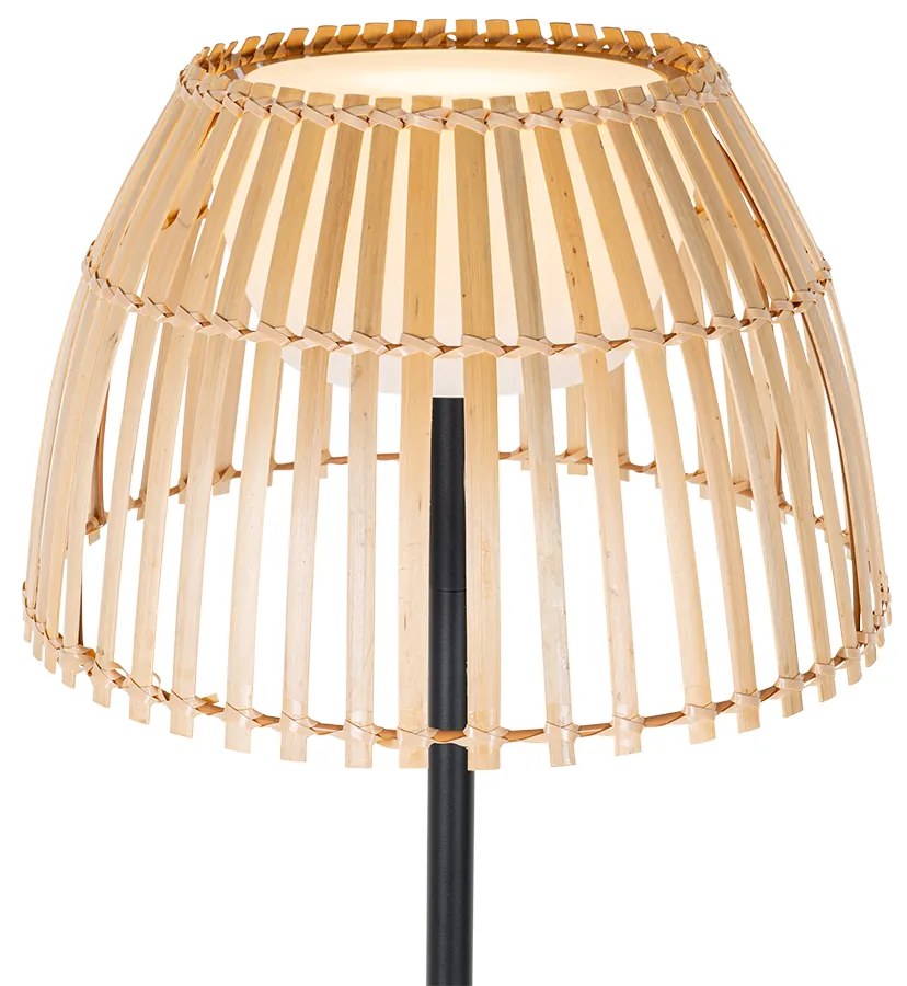 Zewnetrzna Rustykalna lampa podłogowa zewnętrzna czarna z bambusem w komplecie z LED - Kaiser Rustykalny / Vintage Oswietlenie zewnetrzne