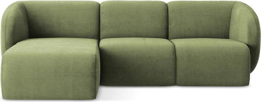 Zielony narożnik z tkaniny szenilowej (lewostronny/z szezlongiem) Lani – Makamii