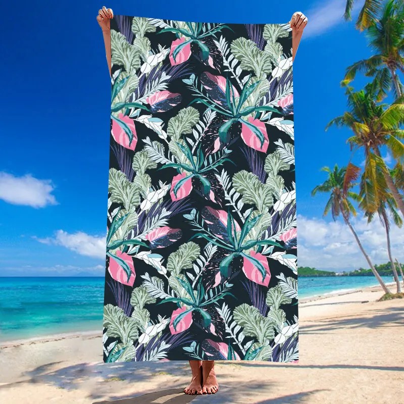 Ręcznik plażowy NIGHT BLOSSOM 100x180 cm czarny, 100% mikrofibra
