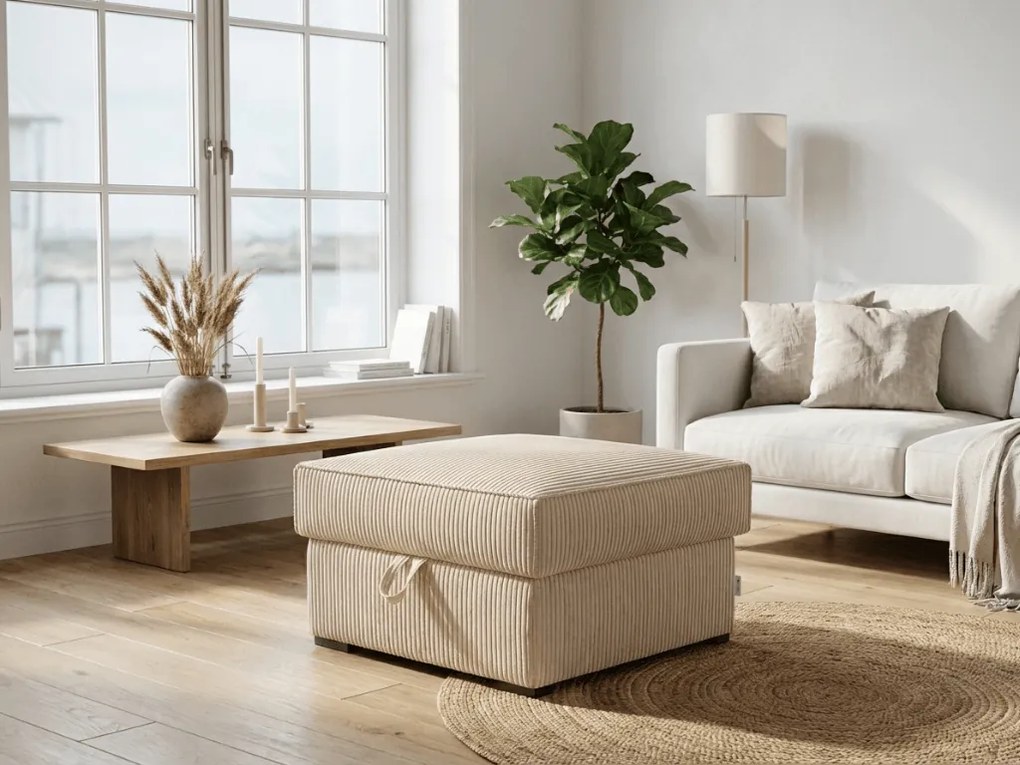 Kremowy taboret SMART COSARO z miejscem do przechowywania 65x65 cm