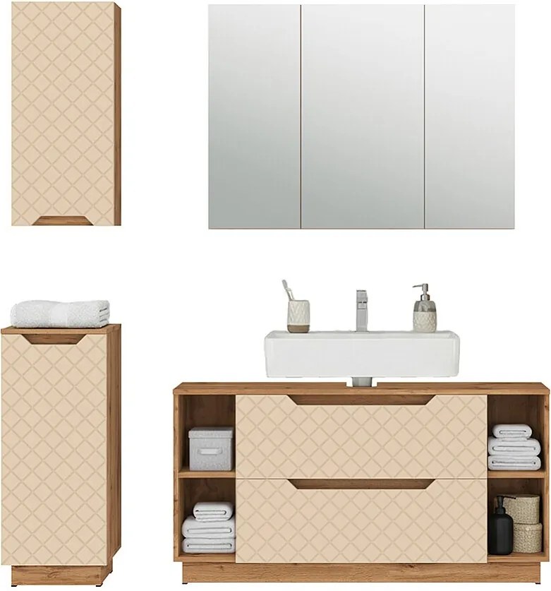 Zestaw mebli łazienkowych dąb/kaszmir ze strukturą płytek 119.2x35x62.5 lotta