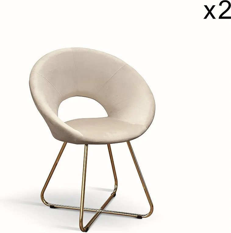 Zestaw 2 beżowych foteli z tkaniny z efektem aksamitu, złota metalowa podstawa - ZANTE