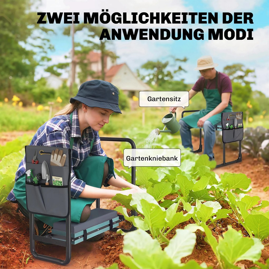 Outsunny Poduszka na kolana i siedzisko ogrodowe, nośność 150 kg, stołek ogrodowy z grubym wyściełaniem w części kolanowej, wysuwane stalowe nogi | Aosom PL