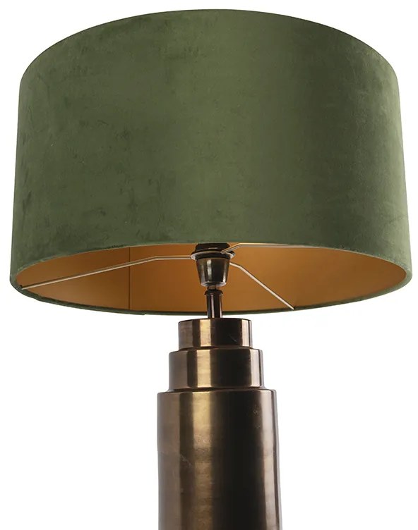 Lampa stołowa w stylu art deco, brązu z zielonym abażurem z aksamitu i złotem 50 cm - Bruut ArtDeco Oswietlenie wewnetrzne