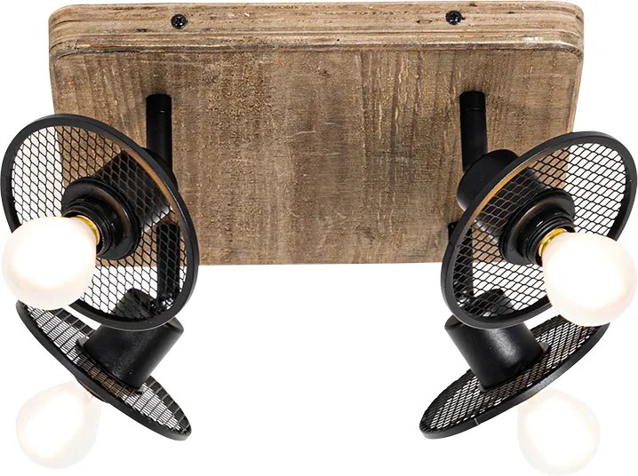 Industrialny plafon czarny z drewnem 4-światła - Jasmine