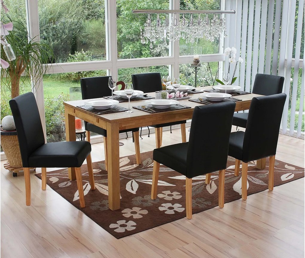 Zestaw 6 krzeseł do jadalni Littau ze sztucznej skóry,  imitacja skóry, czarny mat, jasne nogi