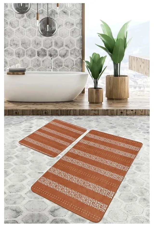 Brązowe aksamitne dywaniki łazienkowe zestaw 2 szt. 60x100 cm – Mila Home