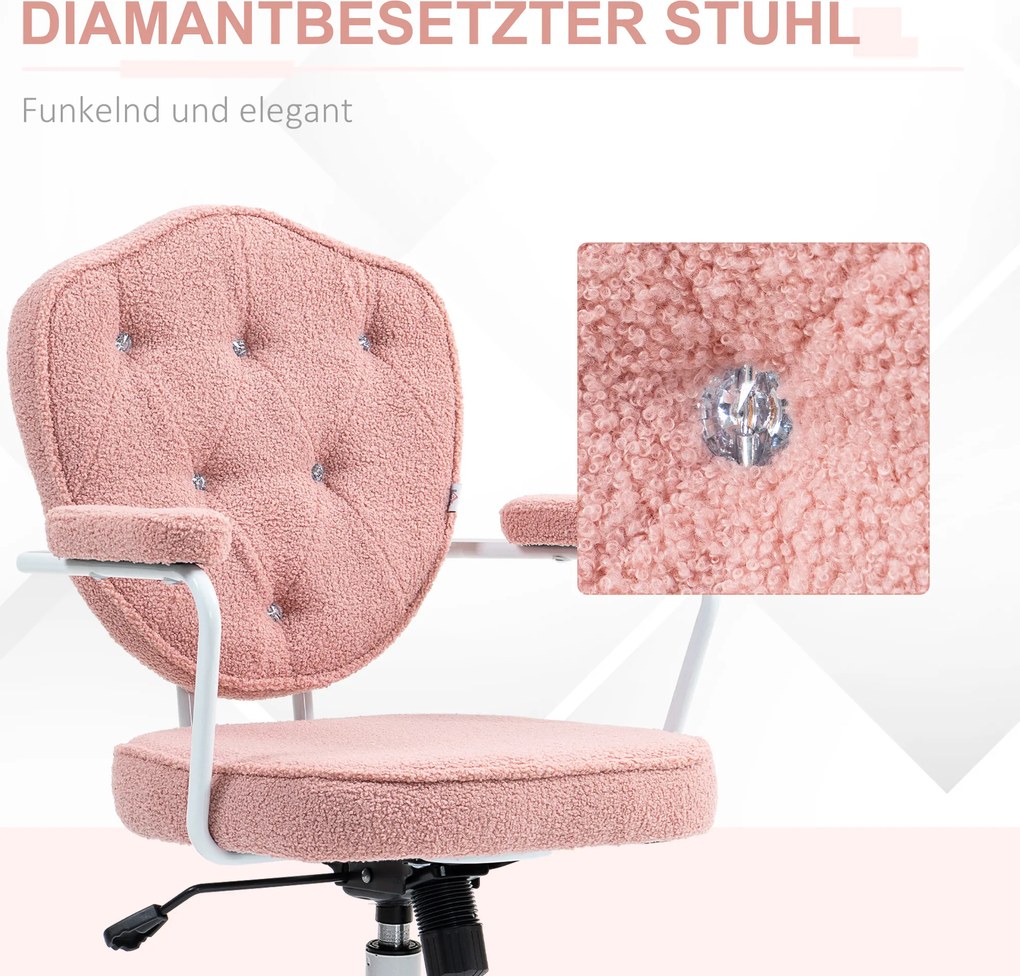 HOMCOM Różowe krzesło biurowe eleganckie z pikowanym miękkim obiciem i regulacją wysokości | Aosom PL