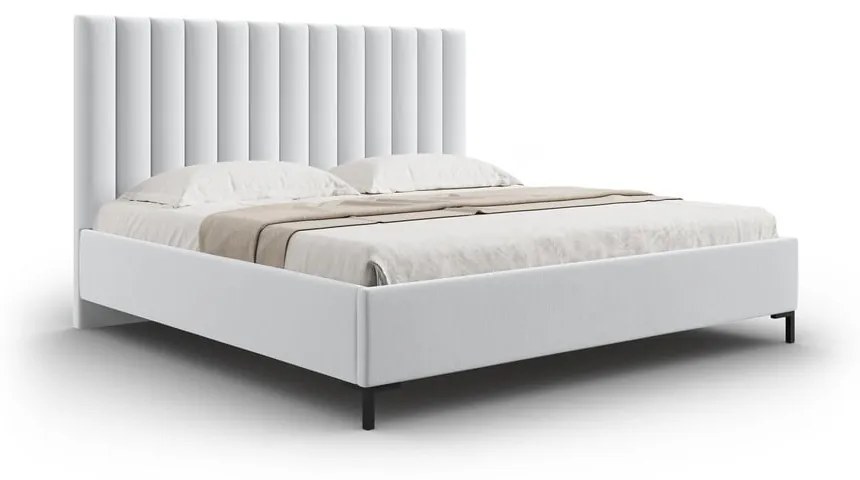 Jasnoszare tapicerowane łóżko dwuosobowe ze schowkiem i stelażem 180x200 cm Casey – Mazzini Beds