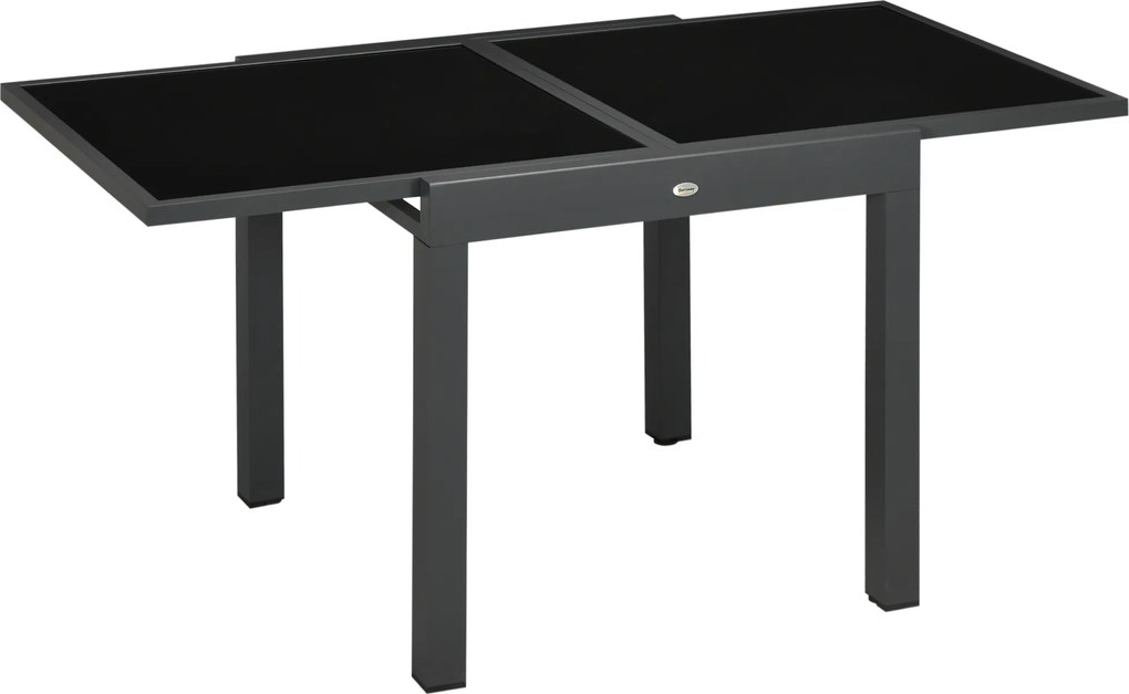 Outsunny Stół ogrodowy, stół do jadalni na taras z rozkładanym blatem, stolik balkonowy z blatem ze szkła, czarny, 160 x 80 x 75 cm