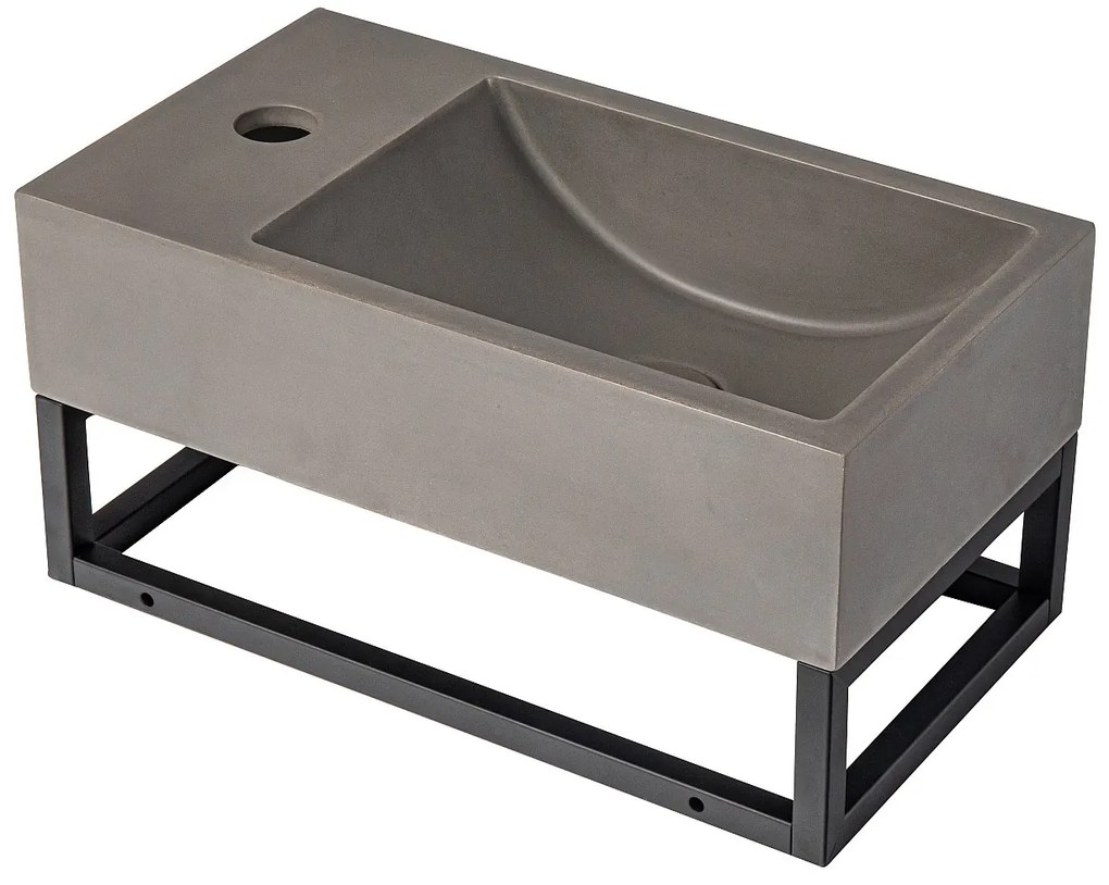 Umywalka wisząca betonowa ze stelażem - Bateria po lewej - szer. 40 x gł. 22 cm - UCHAMI