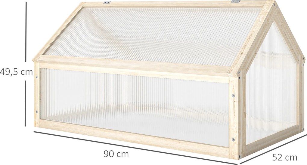 Outsunny Mini-Szklarnia, Kompaktowy Dom dla Roślin z Drewna, Polikarbonatowe Płyty, Otwór Wentylacyjny, 90Dł x 52Sz x 49,5W cm, Natur