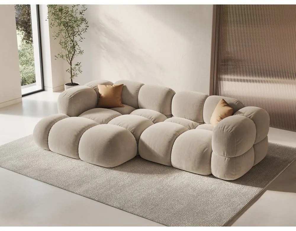 Beżowy aksamitny narożnik (lewostronny/z szezlongiem) Loretto – Cosmopolitan Design