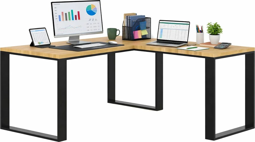 Drewniane loftowe biurko narożne 170x70 + 70x90 Z3-M75