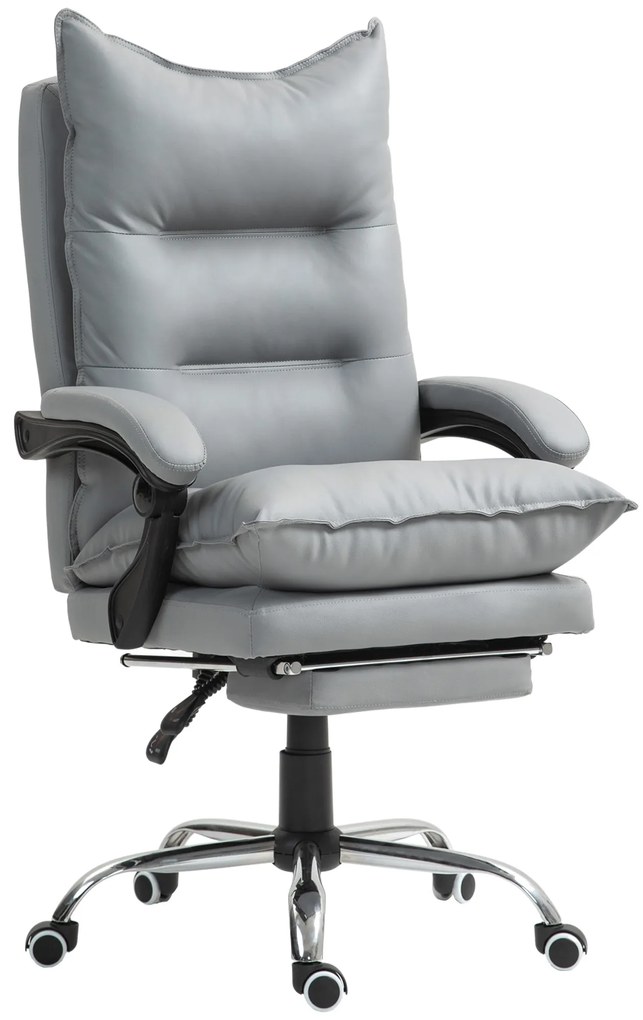 Vinsetto Ergonomiczny Fotel Biurowy, Regulowana Wysokość, Oparcie Regulowane, Ekoskóra, Jasnoszary