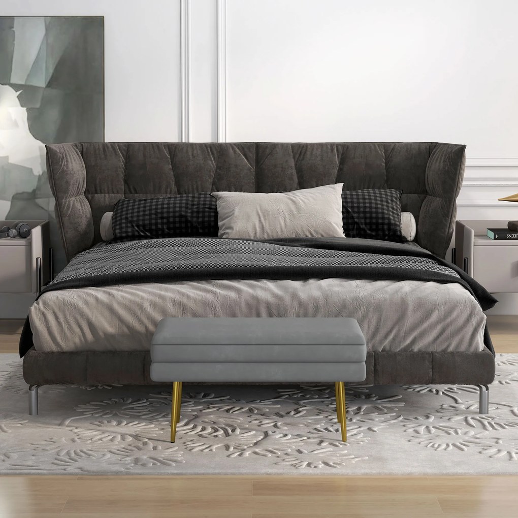 HOMCOM Ławka Tapicerowana z Przestrzenią do Przechowywania, Drewno Lite, 79,5 cm x 37,5 cm x 43 cm, Ciemnoszary