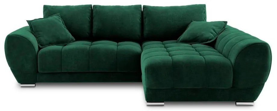 Butelkowozielony rozkładany narożnik z aksamitnym obiciem Windsor &amp; Co Sofas Nuage, prawostronny