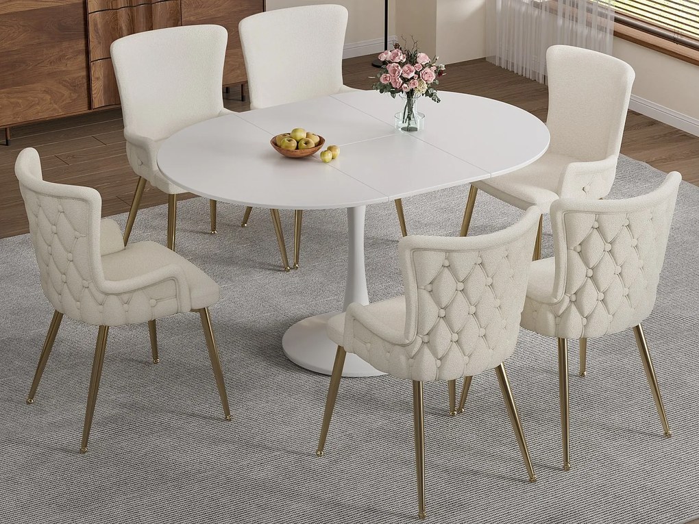 Zestaw 6 krzeseł z weluru - nogi z metalem w kolorze złotym - Beżowy