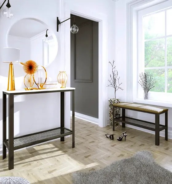 Konsola z metalowym stelażem w stylu loft czarny + biały połysk T8-N31