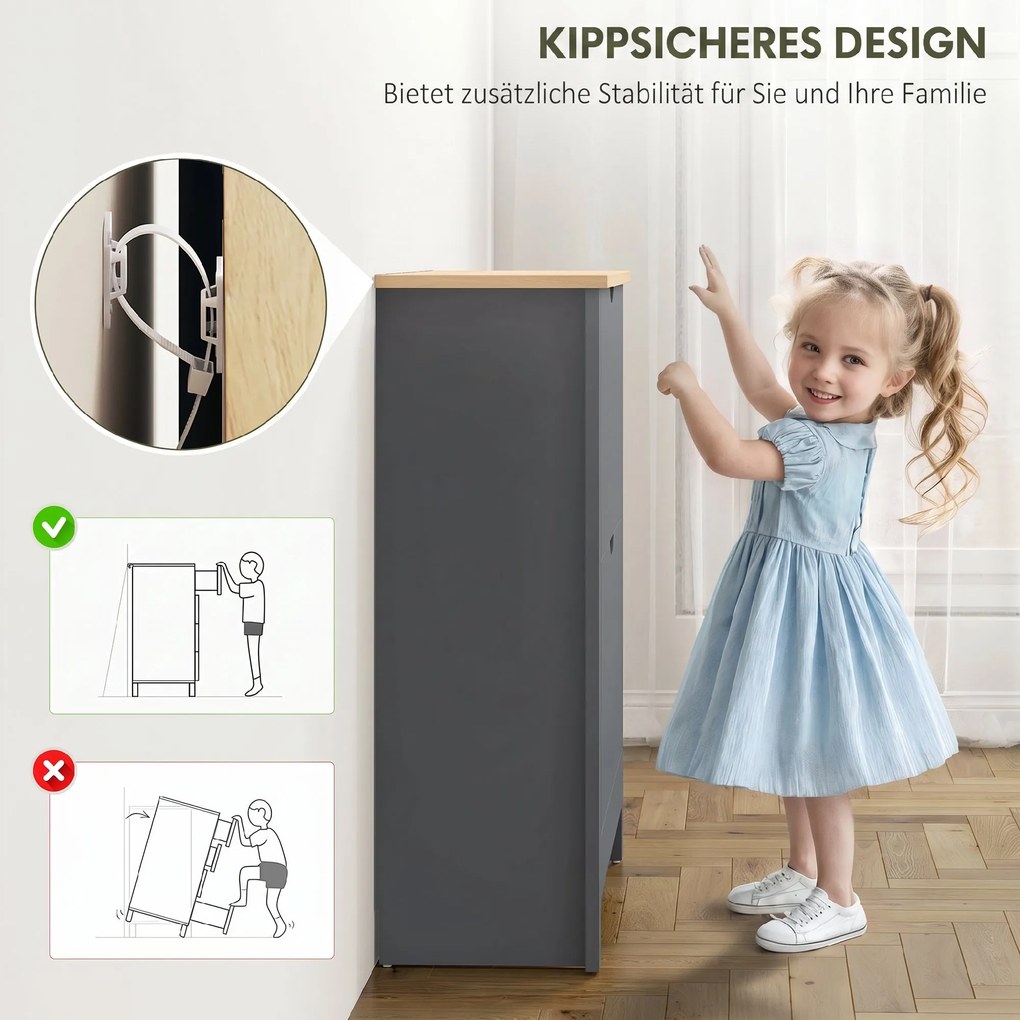 HOMCOM Szafka na buty z 2 klapowymi przegrodami, regulowana przegroda na 8-12 par butów, 72 x 26 x 80 cm, Ciemnoszary | Aosom PL