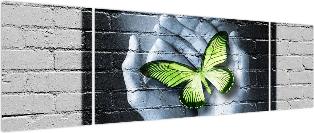 Obraz - Zielony motyl w ścianie (170x50 cm)