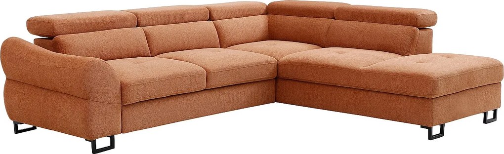 Kanapa narożna rozkładana prawostronna z teksturowanej  tkaniny terakota VAVERDO