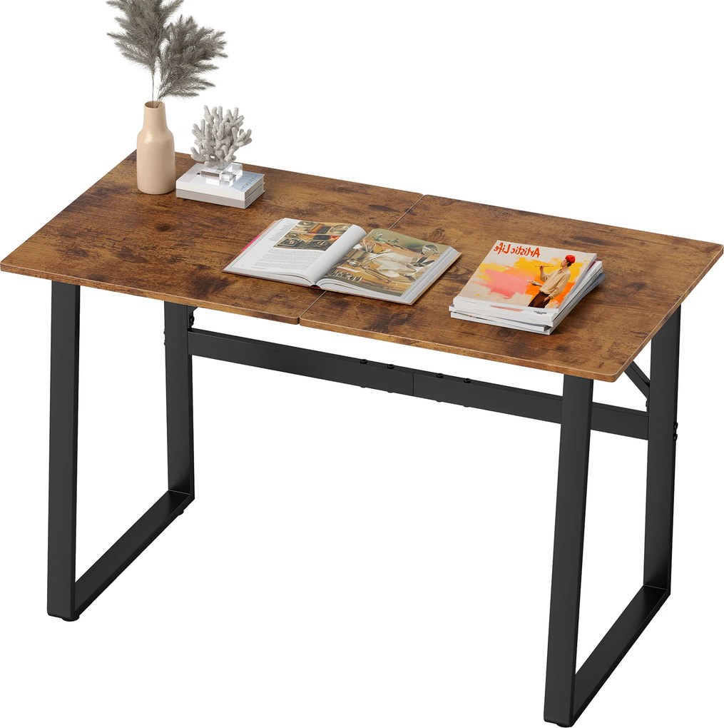 HOMCOM Biurko komputerowe z ramą stalową, biurko biurowe, stół PC 120x60x76cm Rustykalny-Brąz+Czarny | Aosom PL