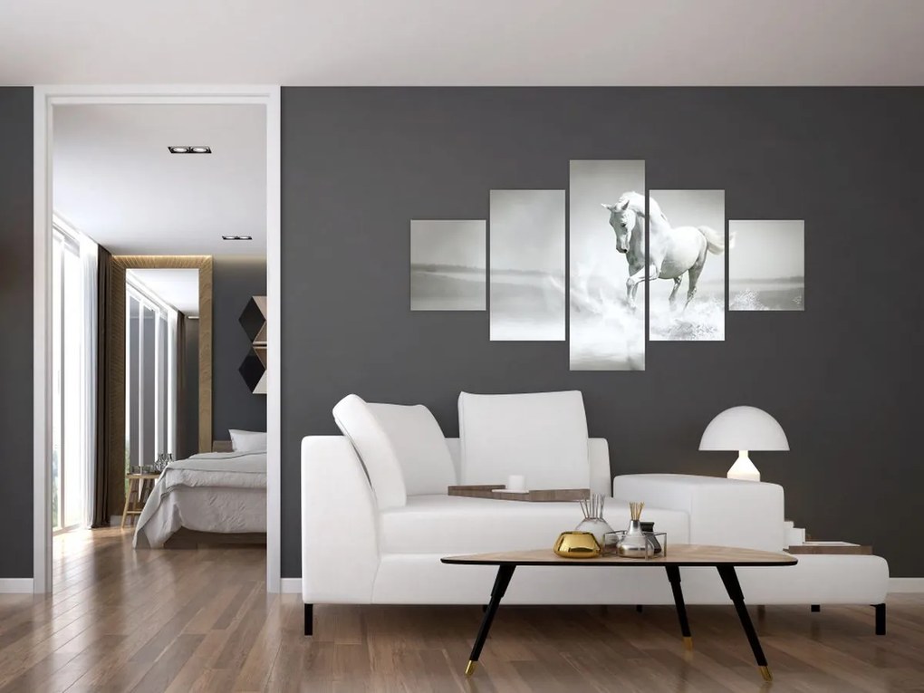 Obraz - Biały koń (125x70 cm)