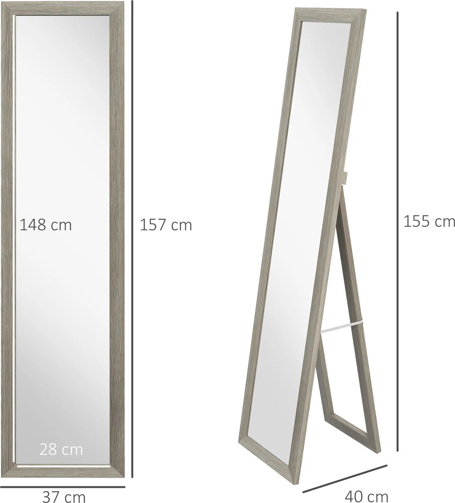 HOMCOM Lustro Na Całą Długość, 37 x 157 cm, Do Powieszenia lub Postawienia, Prostokątne Lustro do Salonu, Sypialni, Szare | Aosom PL