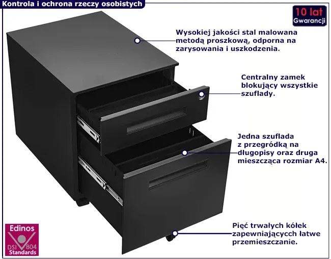Czarny kontenerek pod biurko na kółkach - Cebo 3X