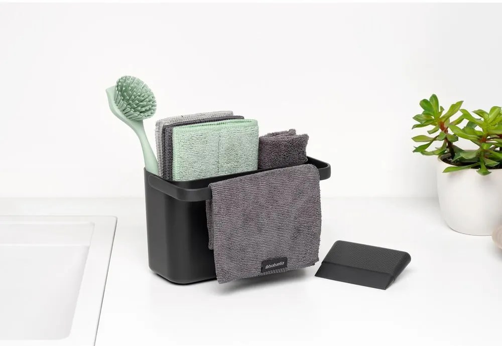 Ciemnoszary zestaw do mycia naczyń z plastiku z recyklingu SinkSide – Brabantia