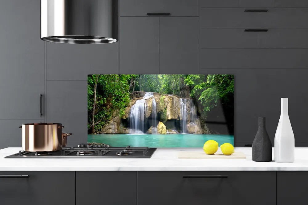 Szkło do Kuchni na Ścianę Wodospad W Cieniu Drzew