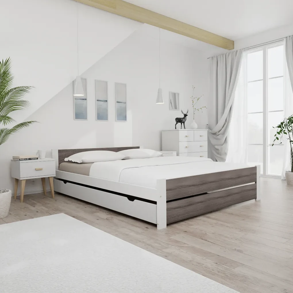 Łóżko IKAROS DOUBLE 120 x 200 cm, biały/dąb truflowy Stelaż: Ze stelażem listwowym rolowanym, Materac: Bez materaca