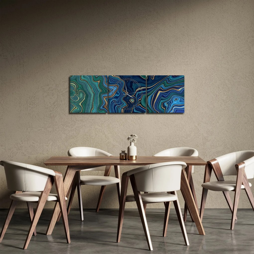 Obraz - Zielono - niebieski marmur (z zegarem) (90x30 cm)