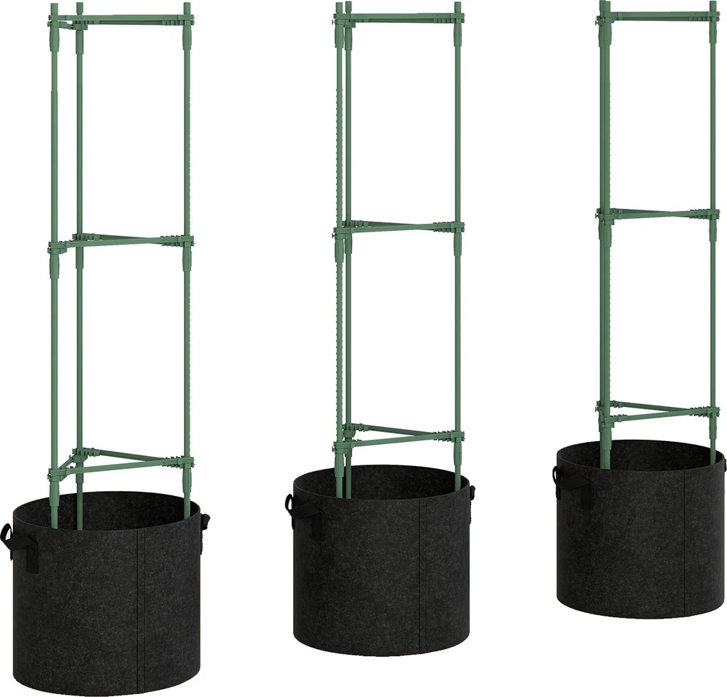 Outsunny Podwyższona skrzynia z kratownicą 83,7 l worki, zestaw 3, trójkątna skrzynia do sadzenia, podpórka do pomidorów 35 x 35 x 120 cm | Aosom PL