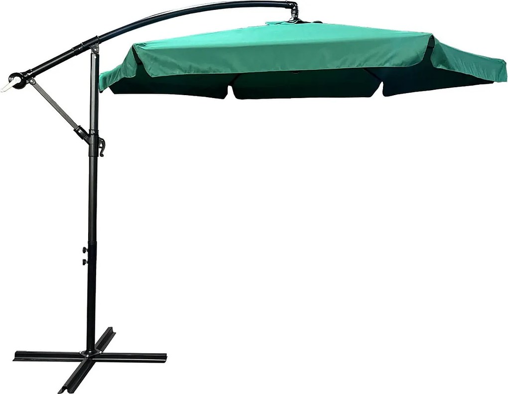 Wodoodporny parasol ogrodowy i tarasowy CYNIA w kolorze ciemnozielonym waga 11,7 kg wymiary 300x300x245 cm