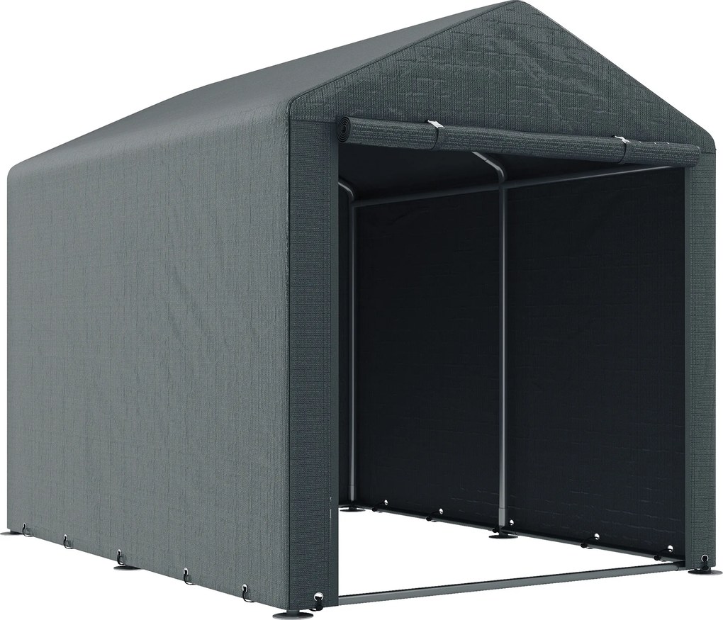 Outsunny Schowek na narzędzia, Garaż namiotowy, Duże drzwi, Ramka odporna na rdzę, 160x218x172 cm, Ciemnoszary