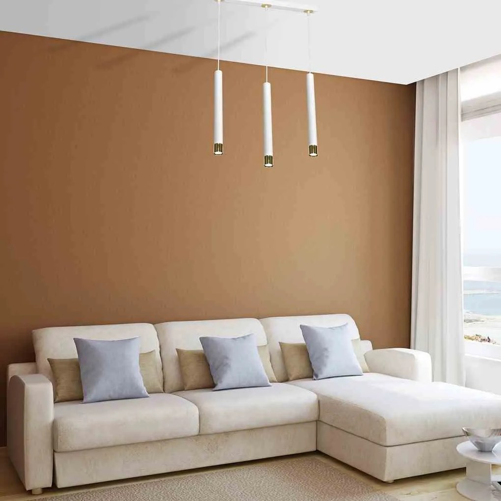 Lampa wisząca, potrójna, biała, złota, nad wyspę, stół DANI WHITE/GOLD 3xGU10