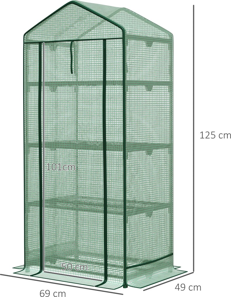Outsunny Mini Szklarnia Foliowa z 3 Półkami i Drzwiami Zwijanymi Rabatka Warzywna Praktyczna 69x49x125cm Zielony | Aosom PL