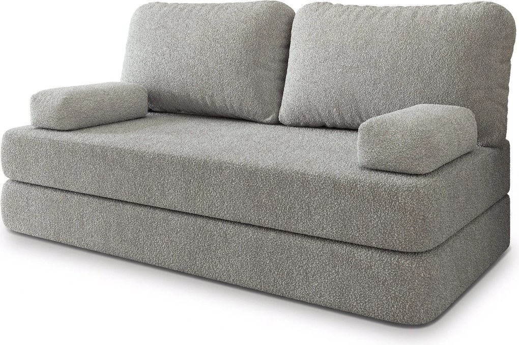 Masseno Sofa piankowa NIKSI z funkcją spania, Kanapa z pianki do salonu, Bezmontażowa, Tkanina bucle – Jasnoszary QUELLE 83