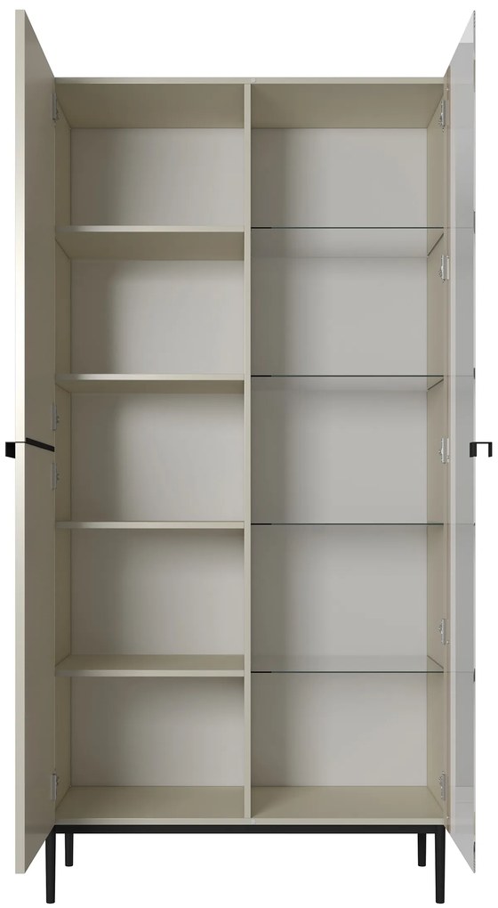 Witryna Nicole 100 cm z ryflowanym frontem - kaszmir / czarne nóżki