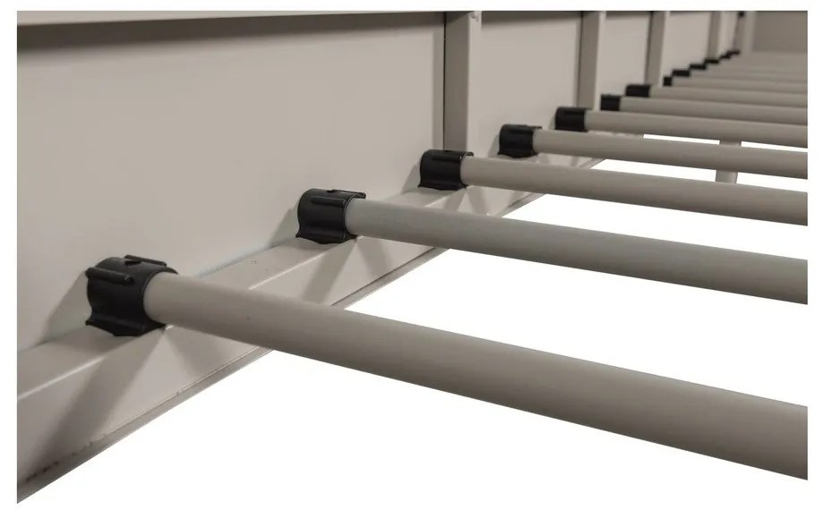 Beżowe metalowe łóżko jednoosobowe ze stelażem 90x200 cm Mata – WOOOD