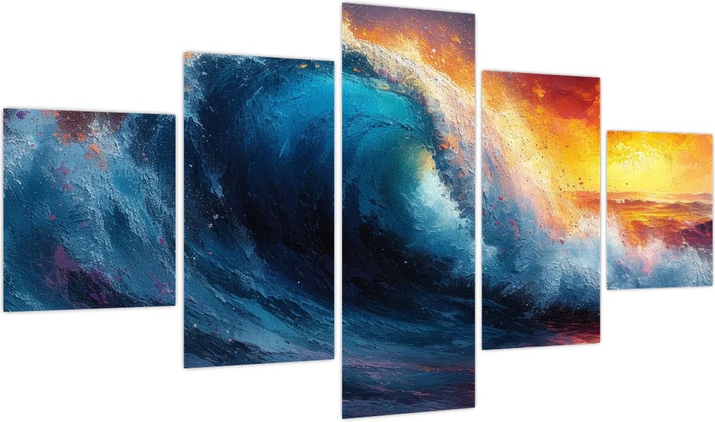 Obraz - Fala o zachodzie słońca (125x70 cm)