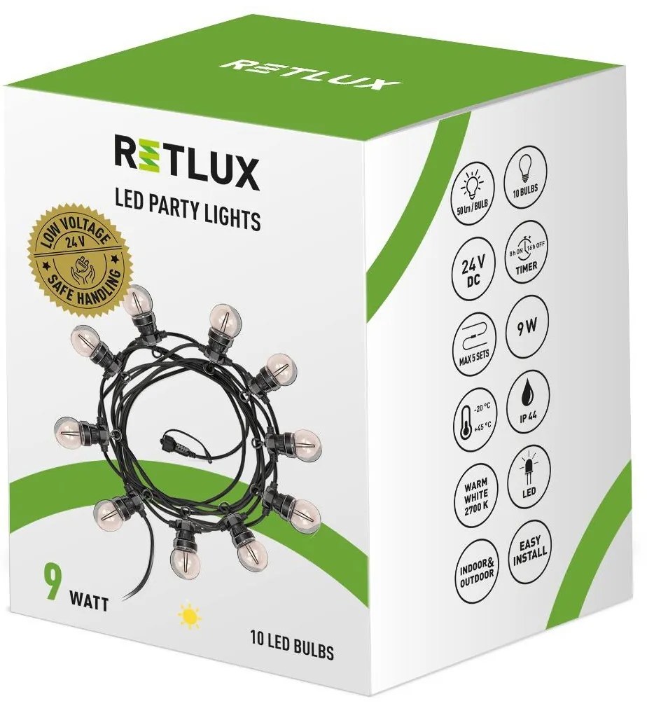 Retlux RGL 115 Łańcuch imprezowy z żarówkami, 10x LED żółty, 5+3 m