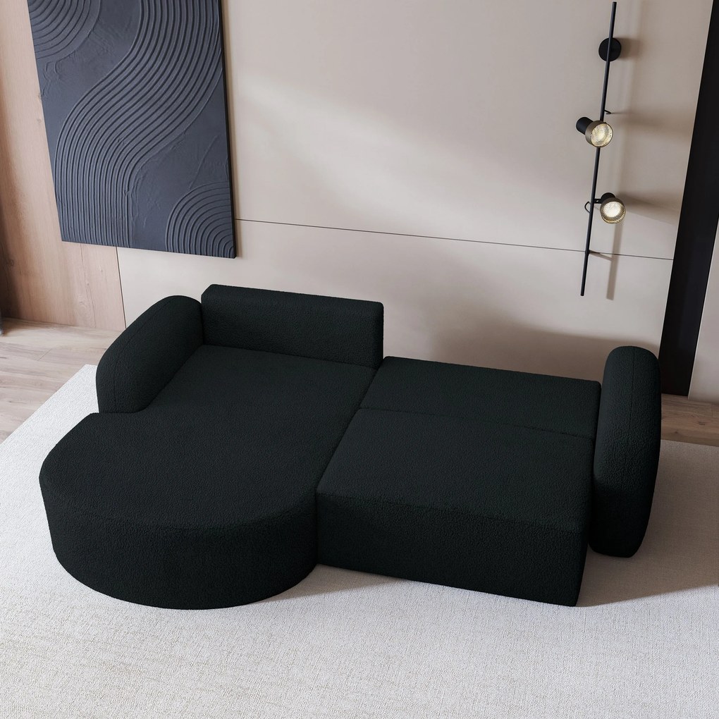 Masseno Narożnik AMILIA z funkcją spania i pojemnikiem na pościel Narozniki L, Rozkładana sofa - Czarny, QUELLE 100