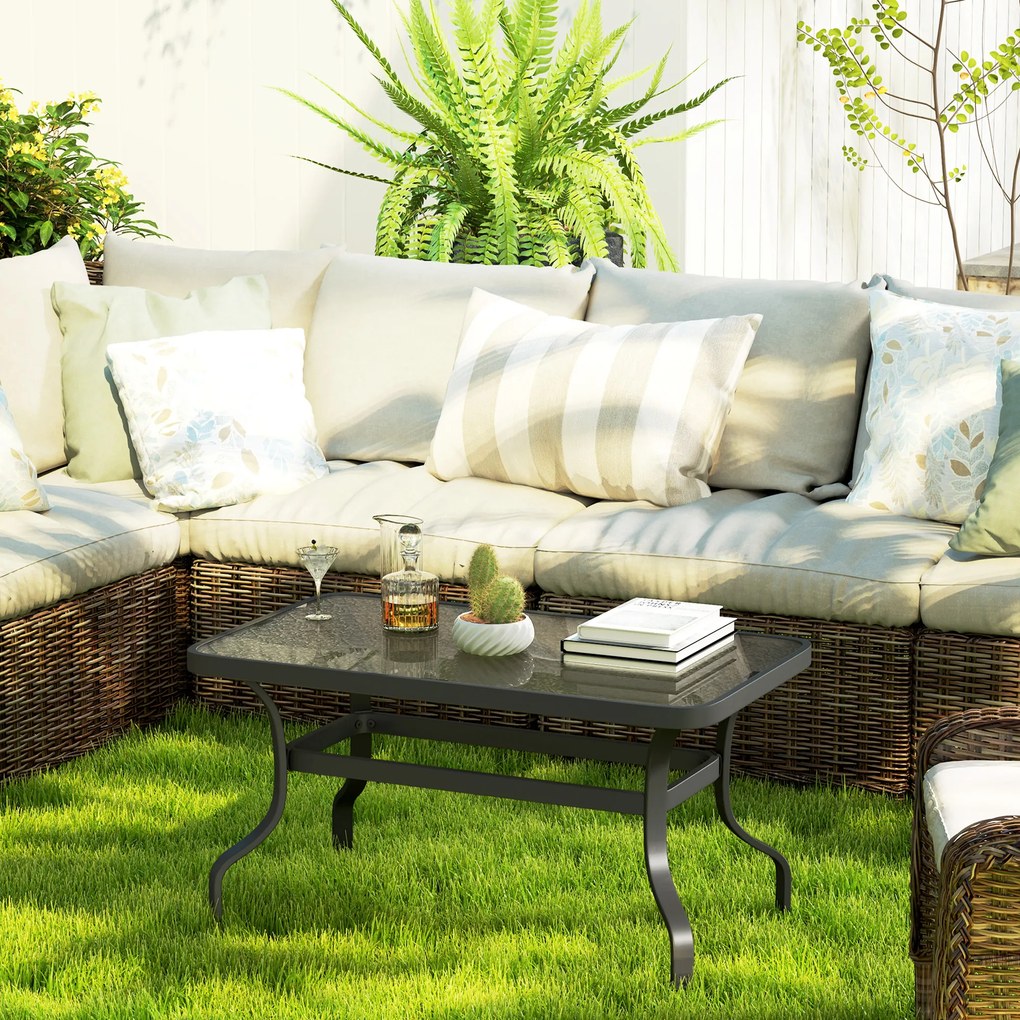 Outsunny Stolik z Twardym Szkłem i Falistym Designem, Zaokrąglone Rogi, Stół Balkonowy 95x55 cm, Czarny