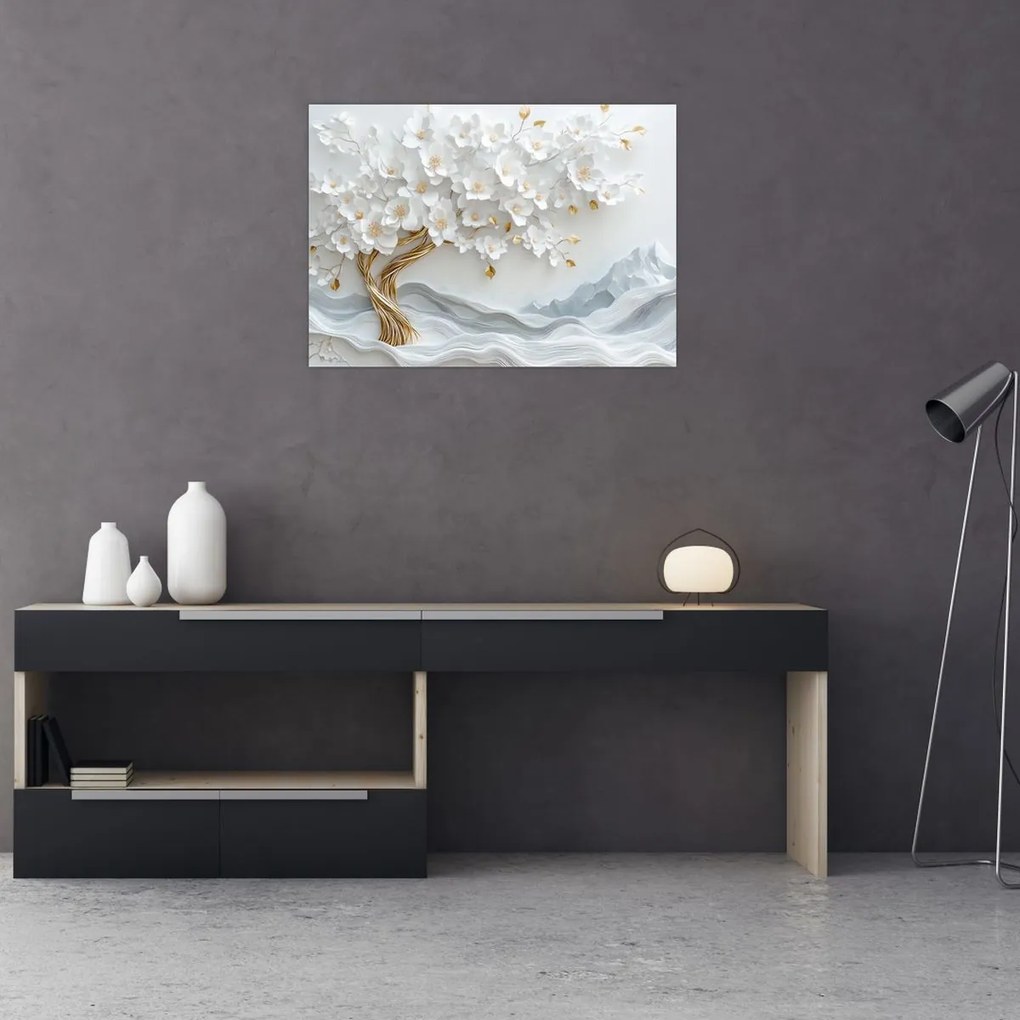 Obraz na szkle – Eleganckie drzewo życia 3D (70x50 cm)