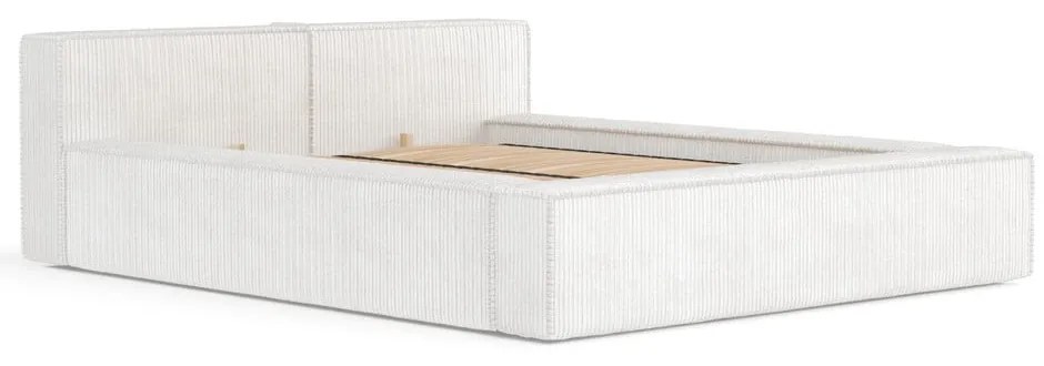 Kremowe tapicerowane łóżko dwuosobowe ze schowkiem i stelażem 200x200 cm Voliera – Maison de Rêve